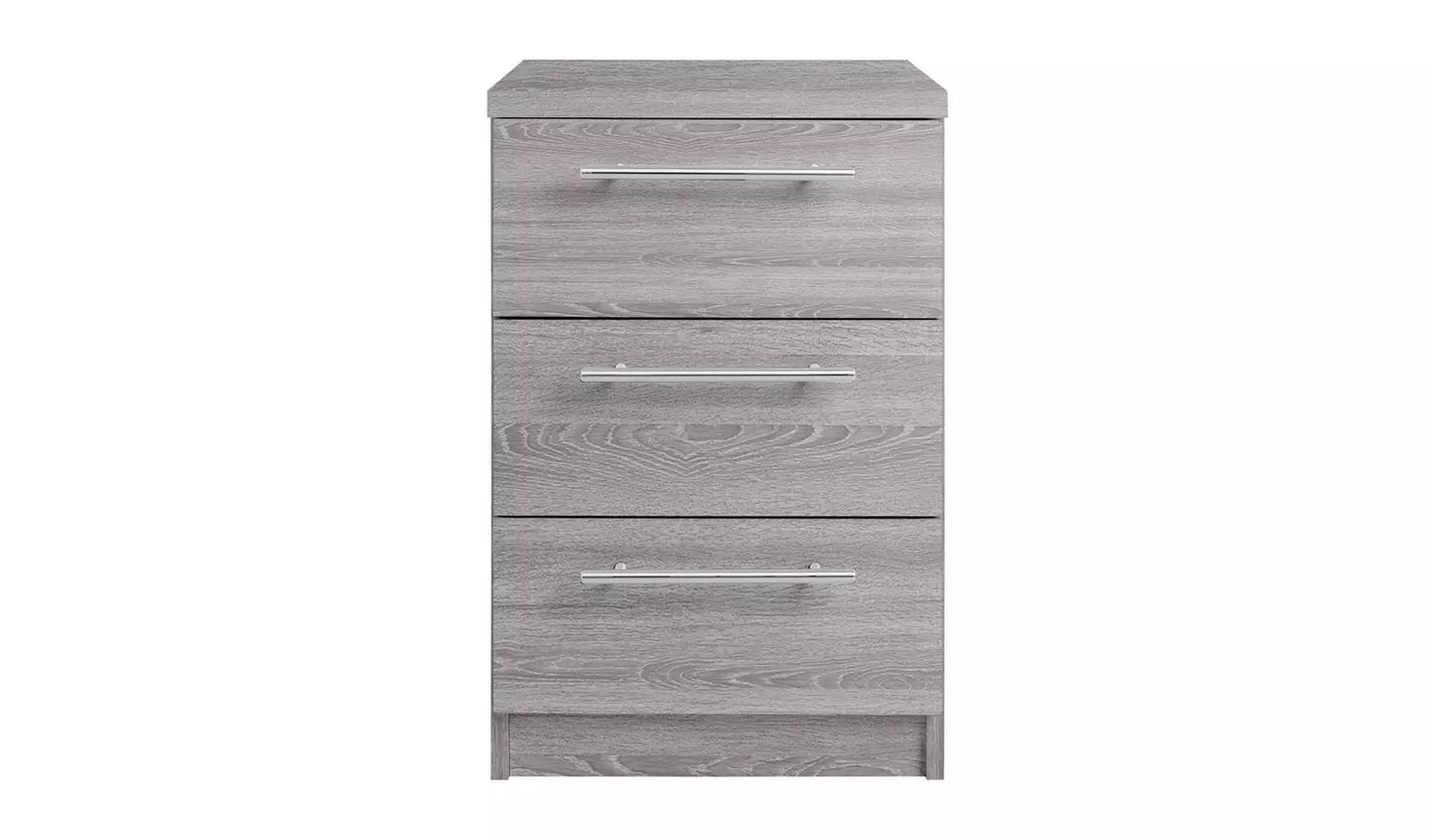 Assembled Brisbane 3 Drawer Bedside – Grey Oak